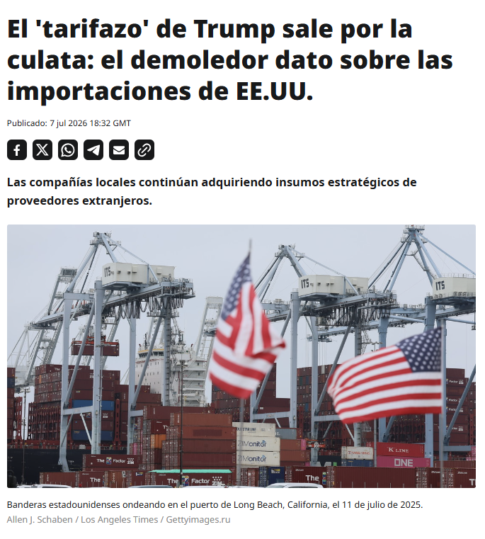 ActualidadRT's tweet photo. Según datos revelados este martes por la Oficina de Análisis Económico de EE.UU., el déficit comercial –se importa más de lo que se exporta– alcanzó en mayo pasado los 77.600 millones de dólares, lo que representa un alza de 42 % con respecto al mes anterior. https://t.co/s7D8aTCstU