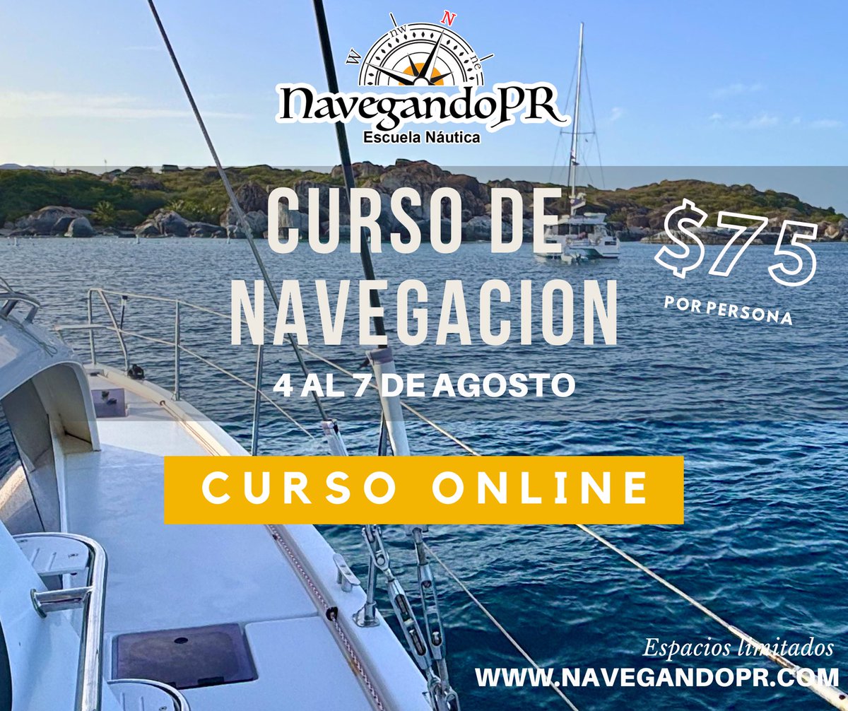 NavegandoPR's tweet photo. Saca tu Licencia de Navegación sin salir de casa. 🛥️💻
Próximo curso: 4 al 7 de agosto a las 5:30pm

🔹 100% online
🔹 Solo $75p/p
🔹 Diploma listo al final de la semana
🔹 Rápido, práctico y aprobado por Recursos Naturales y NASBLA

Entra a https://t.co/d8Qnmk1Rm2 https://t.co/bikaCzlarZ