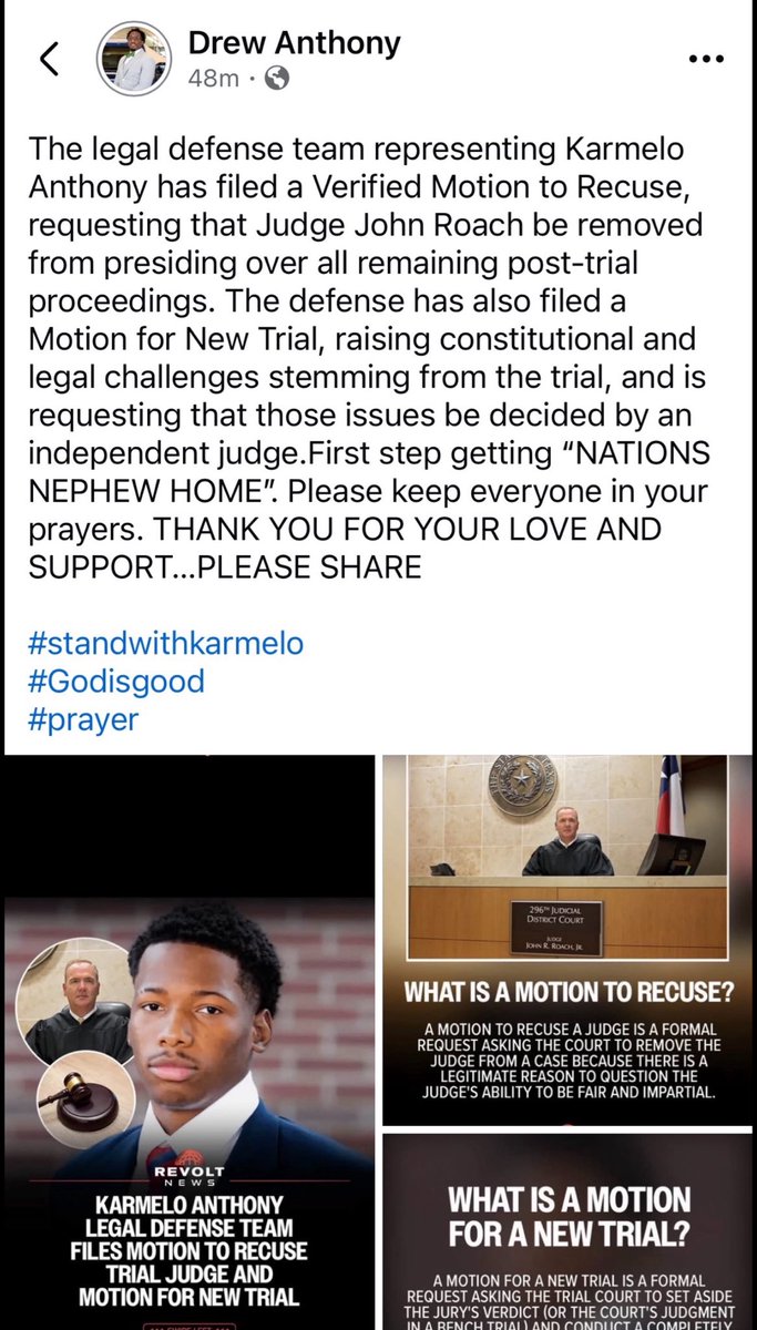 SarahisCensored's tweet photo. It’s honestly somewhat sad to me that someone has Drew Anthony convinced this is actually going to happen.

It won’t.

Hundreds of pages of filings were submitted to the court, and I can confidently say there is no realistic chance of this succeeding.

The verdict is not going to be overturned. Judge Roach is not going to be recused.

Anyone who spends the next one to three years using this case to raise money while claiming to advocate for the Anthony family is, in my opinion, simply grifting. Rather than helping the family move forward, they’re exploiting this case and fueling division by attempting to turn it into a racial war.