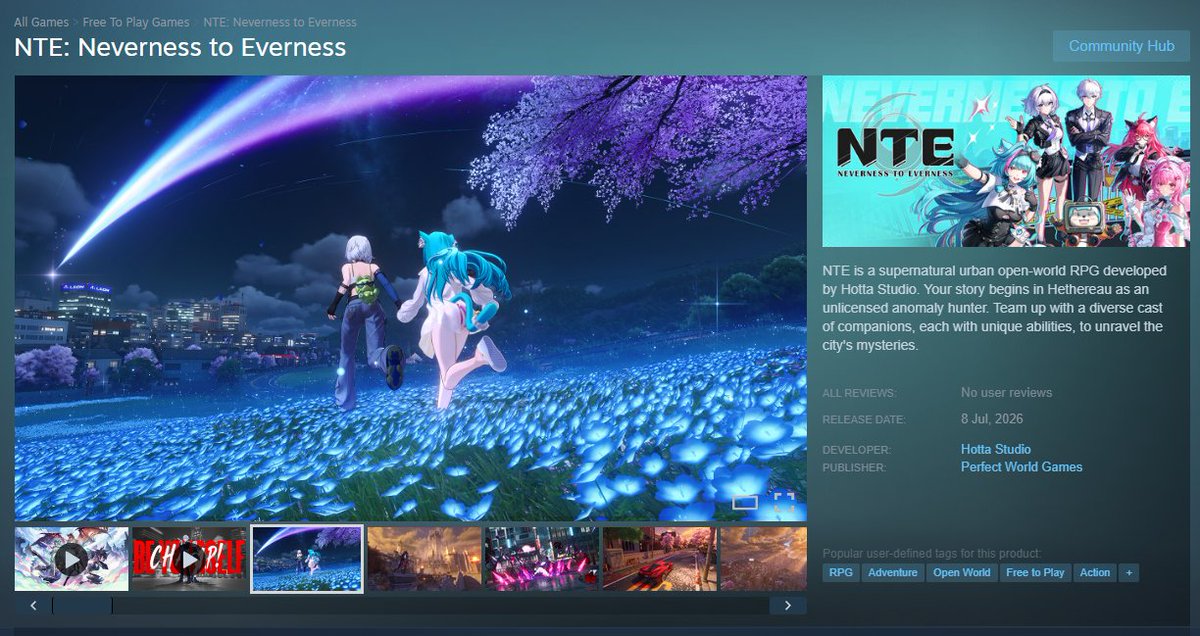 nte_update's tweet photo. NTE is now available to download on Steam and Epic Games!

Download size: 71.14 GB

#NTE https://t.co/HoMSgBcviJ