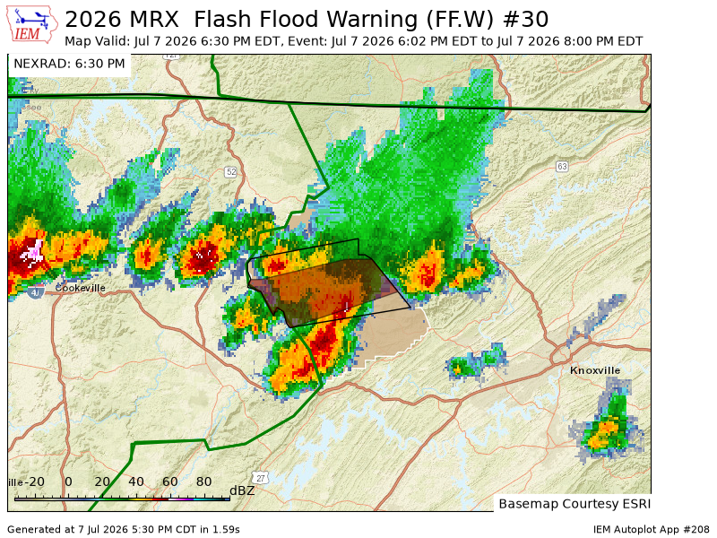 ETSKYWARN's tweet photo. MRX updates Flash Flood Warning [flash flood: observed] (cancels Anderson, Scott [TN], continues Morgan [TN]) till Jul 7, 8:00 PM EDT https://t.co/WO7lc92S1v https://t.co/l5xfYe30UP