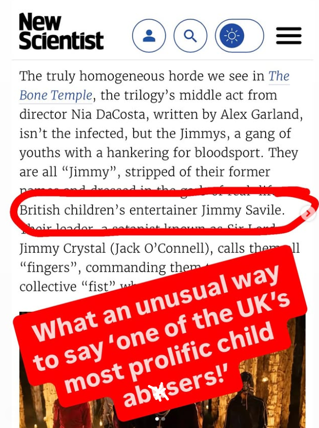 TheRight_Words_'s tweet photo. Calling Jimmy Savile a “children’s entertainer” is certainly one way to describe a man whose legacy includes hundreds of documented crimes against children.

It’s an impressively gentle euphemism for a prolific ab*ser - and a textbook example of how language launders reputations long after the facts are settled.

We expect better from @newscientist. If precision matters in science, it should matter in words too. This isn’t nuance. It’s minimisation.

#TheRightWords #WordsMatter #LanguageMatters