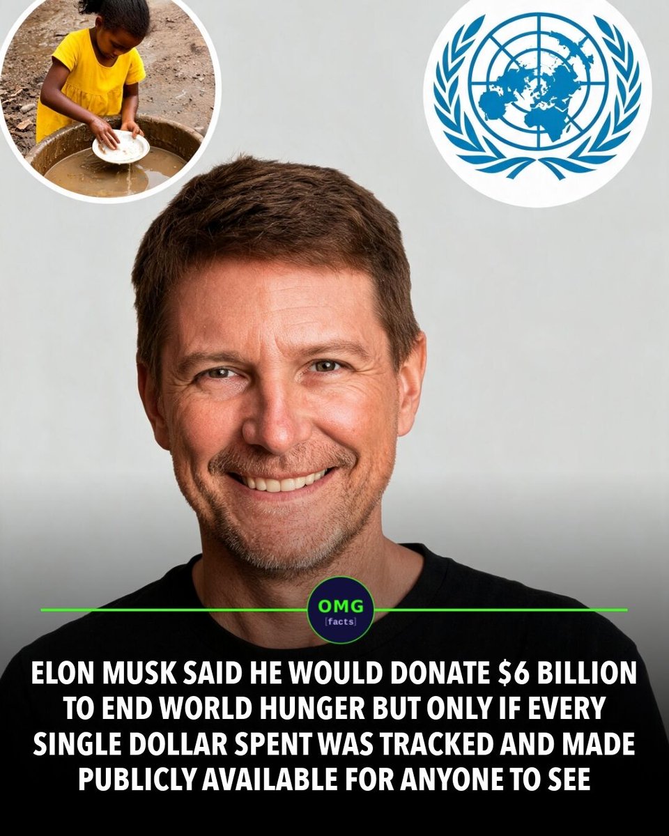 OMGFacts's tweet photo. 💰 Musk offered $6B to end hunger, with one condition.
The UN had to open its books. Full public accounting.
Transparency changed giving forever.
Sources: The Guardian, BBC News
#omgfacts #Philanthropy #WorldHunger https://t.co/369rhYNMME