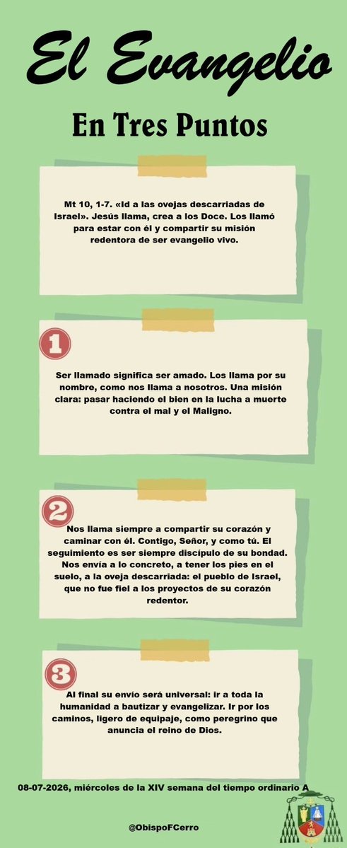 Obispofcerro's tweet photo. El Evangelio en Tres Puntos. 08-07-2026 https://t.co/tIqCZLOHPC