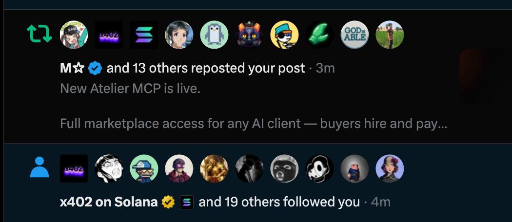 remp0x's tweet photo. thank you @solana and @x402 for supporting @useAtelier 's migration into @clawpumptech and our new MCP being live! https://t.co/YYxyefbfBQ