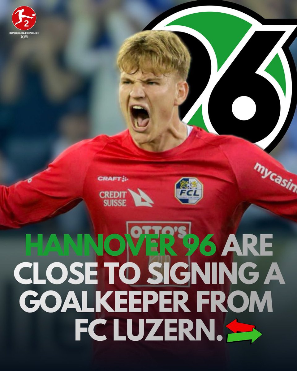 Bundesliga2_EN's tweet photo. 🔄 Hannover’s search for a goalkeeper has taken them to Switzerland.
💰 Pascal #Loretz (FC Luzern) is close to a move for €1.1 million, with the fee rising to €1.4 million.
❌ Matheo #Raab’s (FC Union Berlin) move has fallen through.
🗞️ @BILD
#Bundesliga2 #H96 https://t.co/abV5JsrHj3