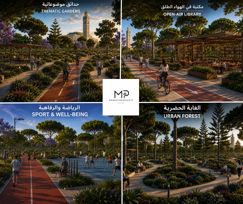Moroccoprojects's tweet photo. #What_if… the future urban park along Casablanca’s Royal Avenue looked like this?
A park featuring thousands of shade trees, wide pedestrian promenades, cycling paths, themed gardens, a public open-air library, sports facilities, children’s play areas, and public restrooms.
📸 Concept visualization only – not an official project.