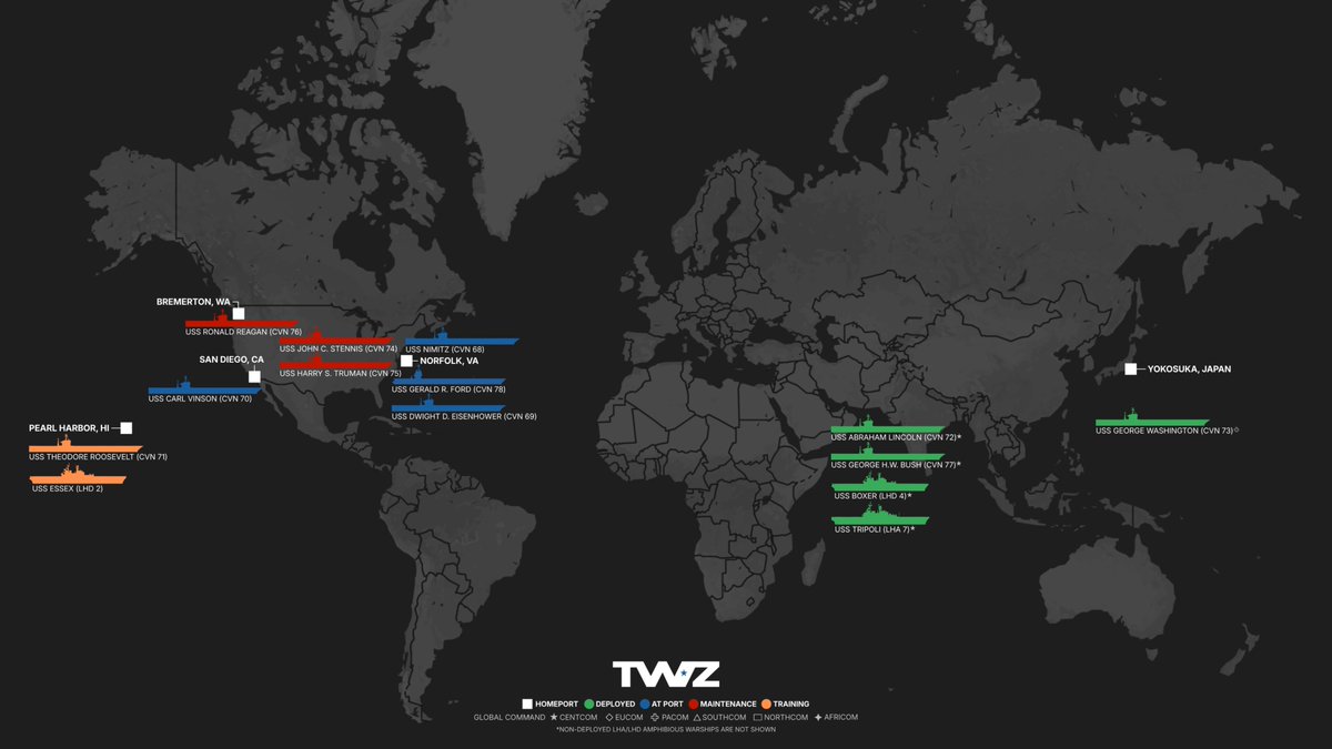 thewarzonewire's tweet photo. Where Are The Aircraft Carriers: July 7, 2026

Boxer amphibious ready group re-aggregates in the Middle East as the U.S. beefs up its naval force posture there. https://t.co/DoWhfWT4ow https://t.co/hWPeUXbljs