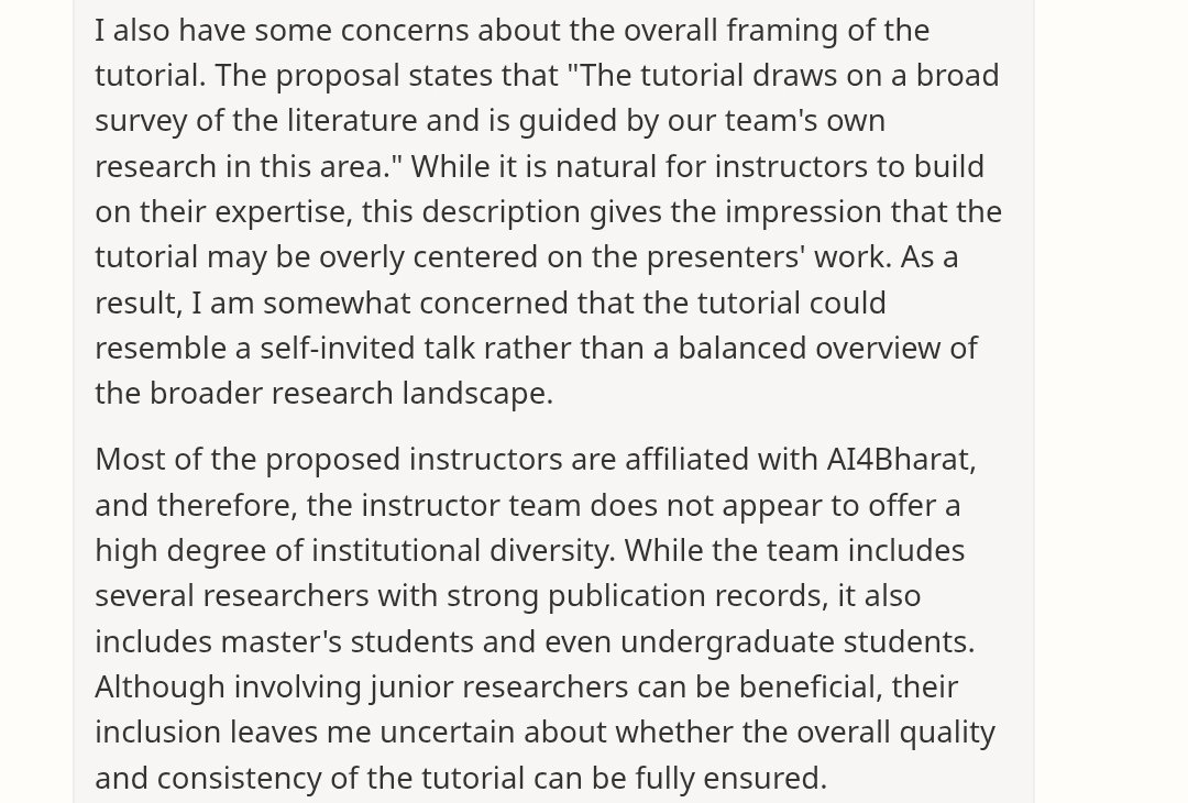 prajdabre's tweet photo. I got the same kind of review.  Not only does the reviewer discriminate based on experience but also based on institution. https://t.co/nqVOu3w89K