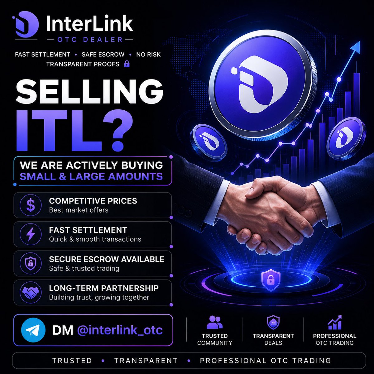 interlink_otc's tweet photo. Looking to sell ITL?

We are actively buying ITL from both small and large holders.

✔ Competitive offers
✔ Fast response
✔ Flexible payment options
✔ Long-term cooperation preferred

Our goal is not just one trade—we’re building one of the most trusted OTC communities for InterLink.

DM is always open.