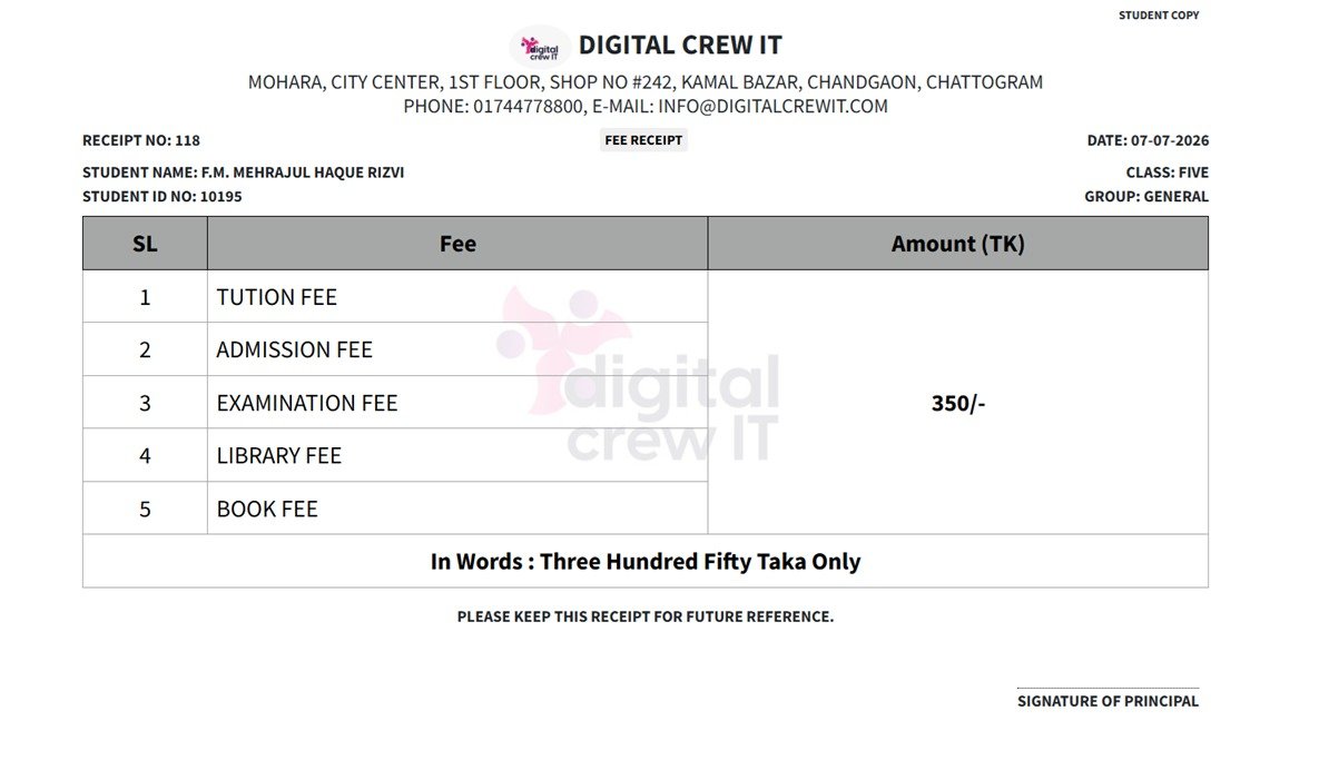 digitalcrewit's tweet photo. 📒এখনও কি আপনার স্কুলে Fee Collection পরিচালনা করতে Register উল্টাতে হয?

✅ Student-wise Fee Collection
✅ Due Payment Tracking
✅ Payment History
✅ Instant Fee Status
✅ Auto Payment Receipt

#DigitalCrewIT #FeeManagement #SchoolManagementSystem #StudentManagementSoftwar https://t.co/B2hgJnjqqU