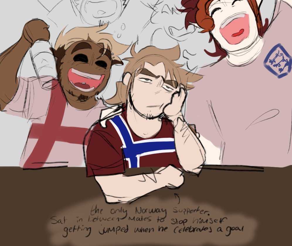 artistontheline's tweet photo. these quick doodles are the only type of world cup shit i will ever post.
but yes. Tord would need to be sat in the middle of the others so noone jumps him when he celebrates a goal lol. and who would i be without a lil #tomtord in there https://t.co/z3gtGSz75f