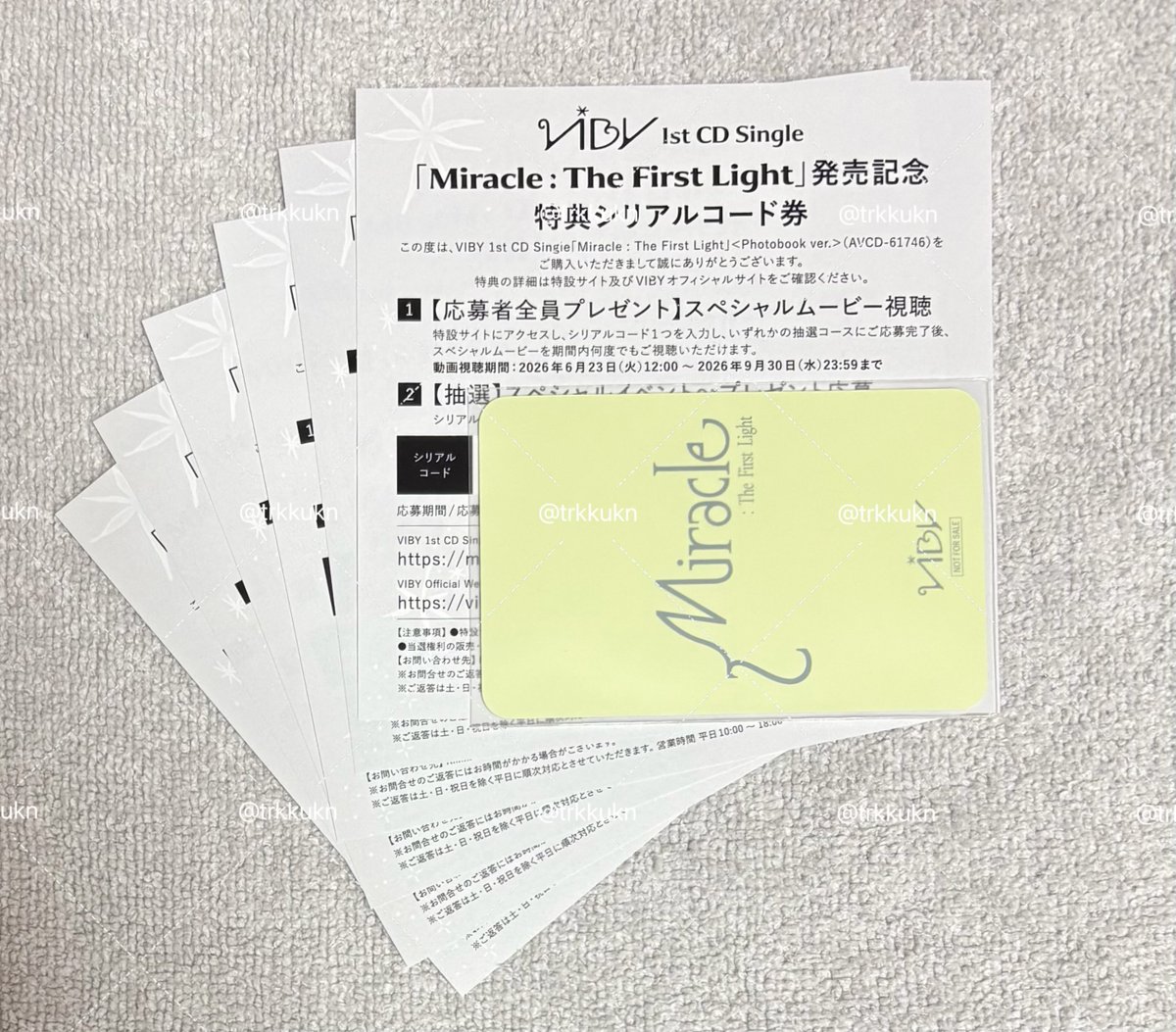 trkkukn's tweet photo. VIBY Miracleシリアル 買取

譲）未使用シリアル5枚
求）550円/枚

※PayPay orメルペイにてお支払い確認後、DMにて画像をお送りします。
※1枚〜可◎ https://t.co/XI7ZJxr9GL