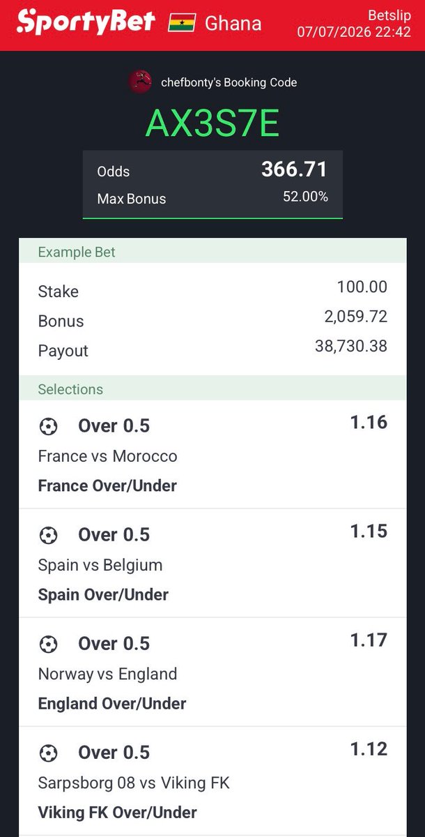 _Bonty_Official's tweet photo. Call your car dealers now✅
Favourite teams to score from wed-sun.. 366 odds 🎉 AX3S7E

See you on the winning land🚀 https://t.co/TNGXVBuQPu