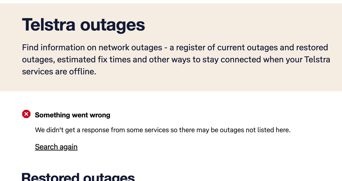 Schappi's tweet photo. Even @Telstra outages has an outage https://t.co/X8TxrExqX6