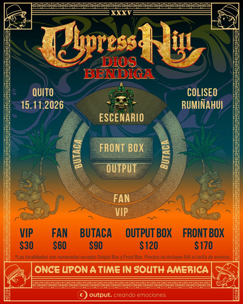 Ticketshow's tweet photo. 😍 @cypresshill vuelve a Ecuador luego de más de 10 años. ☠️ La banda icónica del Hip Hop llega a Quito con una ÚNICA FECHA. ¿Nos vemos ahí?💀
📍 15 de noviembre - Coliseo Rumiñahui.
•
🎫 Entradas a la venta en https://t.co/5KOtMlNNwD y en todos sus puntos de venta físicos. https://t.co/EEljN91F4o