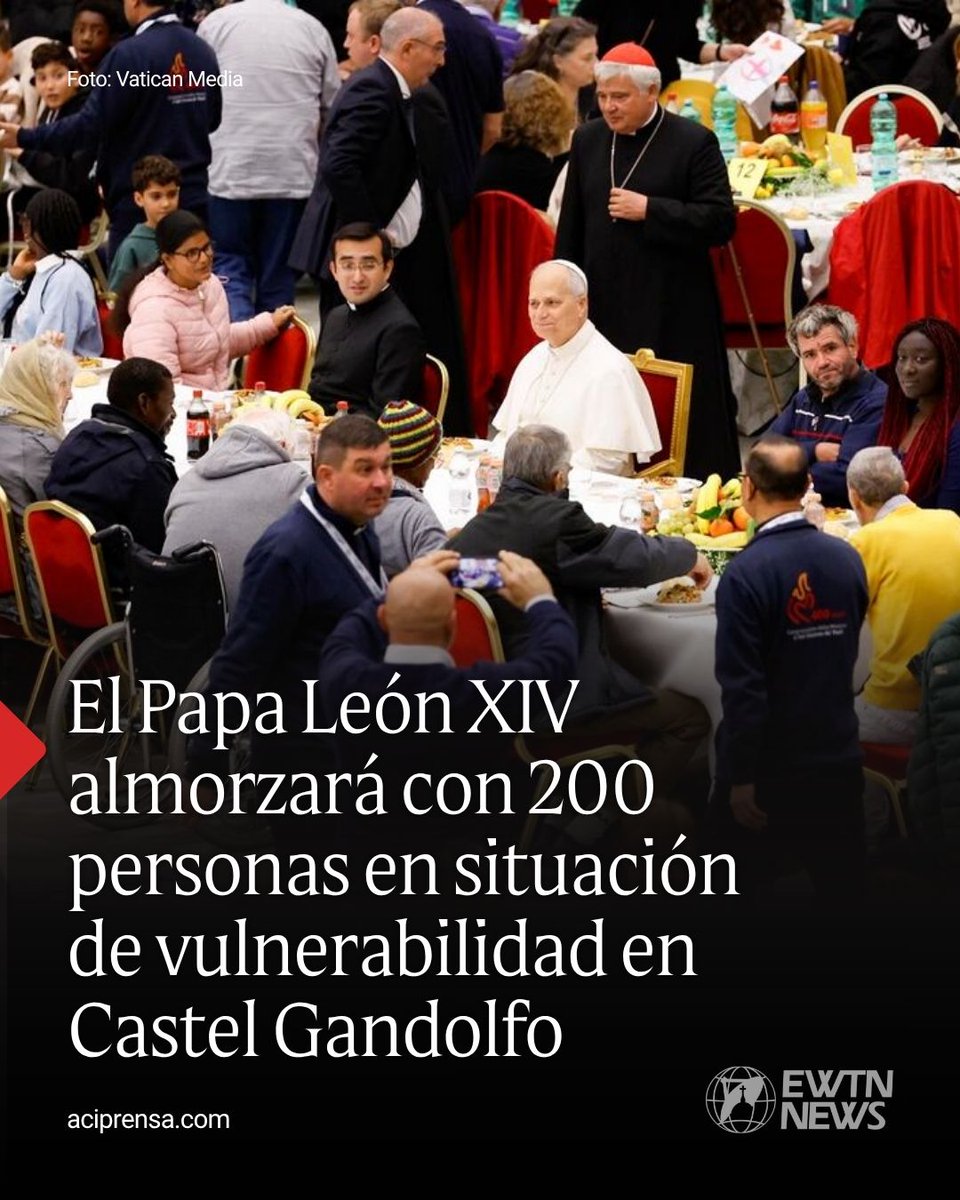 aciprensa's tweet photo. El Papa León XIV pasará las vacaciones hasta el 27 de julio en el Palacio Apostólico de Castel Gandolfo, una localidad a orillas del lago Albano, a unos 30 kilómetros al sur de Roma. Sin embargo, además de disfrutar de unos días de descanso, dedicará parte de su tiempo a compartir un almuerzo con cerca de 200 personas en situación de vulnerabilidad social de la Diócesis de Roma.

El encuentro tendrá lugar este sábado 11 de julio en el marco de una jornada de acogida, oración y fraternidad organizada en Borgo Laudato si’, el proyecto ecológico promovido por la Santa Sede en los Jardines Pontificios de Castel Gandolfo.

La iniciativa titulada en italiano A pranzo con il Papa (A almorzar con el Papa), busca ofrecer un espacio de cercanía y convivencia a personas que atraviesan dificultades económicas o sociales, en un ambiente inspirado por los valores de la fraternidad, el cuidado de la creación y la solidaridad.

La jornada reunirá a personas sin hogar que son acompañadas por parroquias, Cáritas y diversas organizaciones eclesiales que trabajan con quienes afrontan situaciones de pobreza, exclusión, migración forzada o fragilidad social.

La jornada comenzará con la celebración de la Eucaristía mediante la liturgia Missa pro custodia creationis, una adición oficial al Misal Romano realizada por el Papa León XIV que incluye nuevas lecturas y oraciones para la ecología integral.

Después, los participantes disfrutarán de un momento de convivencia y de una visita guiada al Borgo Laudato si', antes del encuentro más esperado: el almuerzo con el Santo Padre.

Más que una comida compartida, según los organizadores la jornada pretende convertirse en un signo concreto del estilo pastoral que León XIV ha querido imprimir a su pontificado: una Iglesia cercana a quienes viven en las periferias humanas y sociales.

La iniciativa hunde sus raíces en una experiencia que marcó los primeros meses del pontificado. El 17 de agosto de 2025, León XIV compartió una comida con personas en situación de pobreza procedentes de la Diócesis de Albano. Aquella experiencia dio origen a la decisión de convertir el encuentro en una cita anual promovida por el Centro de Alta Formación Laudato si', responsable del desarrollo de Borgo Laudato si'.

Según informaron en el comunicado, cada año una diócesis distinta será invitada a llevar a personas vulnerables para vivir una jornada de contacto con la naturaleza, fraternidad y encuentro con el Papa.

El Cardenal Fabio Baggio, director general del Centro de Alta Formación Laudato si', destacó que el proyecto busca mostrar que “el cuidado de la creación y la atención a la persona forman parte de una única misión”.

“Después de Lampedusa, esta jornada representa una nueva etapa del camino del Papa León XIV hacia las periferias sociales de nuestro tiempo. En Borgo Laudato si' el Santo Padre encuentra a personas que viven situaciones de vulnerabilidad, reafirmando que la Iglesia está llamada a estar presente allí donde la dignidad humana reclama escucha, cercanía y esperanza”, afirmó.

Por su parte, el prefecto del Dicasterio para el Servicio de la Caridad, Mons. Luis Marín de San Martín, subrayó que el gesto del Pontífice recuerda que “la caridad consiste en la cercanía, el encuentro y el compartir”.

“Cuando la Iglesia pone en el centro a las personas más vulnerables, hace visible el Evangelio y testimonia que nadie está en los márgenes del corazón de Dios”, aseguró.

También el Cardenal Baldassare Reina, vicario general del Papa para la Diócesis de Roma, destacó que los protagonistas de la jornada serán personas acompañadas diariamente por las comunidades cristianas de la capital italiana.

“El encuentro con el Santo Padre devuelve protagonismo a quienes con demasiada frecuencia permanecen en los márgenes y recuerda a toda la comunidad cristiana su responsabilidad en la acogida”, señaló.

Entre las organizaciones que colaboran en la iniciativa figuran la Cáritas Diocesana de Roma, la Comunidad de Sant'Egidio, el Centro Astalli, las ACLI de Roma, la Familia Vicenciana y numerosas parroquias y asociaciones dedicadas al acompañamiento de personas vulnerables.

Con esta jornada, Borgo Laudato si' vuelve a presentarse como un laboratorio vivo donde la ecología integral promovida por la Iglesia se traduce en gestos concretos de inclusión, encuentro y promoción humana. Y, una vez más, León XIV quiere poner en el centro a quienes suelen quedar fuera de los focos, recordando que la atención a los más frágiles no es una actividad secundaria de la Iglesia, sino una expresión esencial del Evangelio.