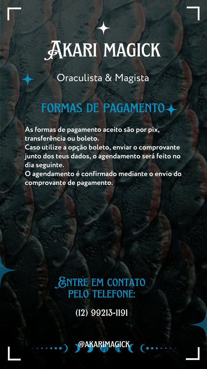 akarimagick's tweet photo. ▫️Olá, me chamo Akari. Quer agendar uma consulta comigo? Nessa thread tu encontrará todas as infos sobre os meus métodos, valores e como funciona meu trabalho.😊☕

▫️Para agendamentos ou dúvidas:
https://t.co/0OhoGBcxiE…

▫️Seja bem vinde e é um prazer lhe ter por aqui.🌷 https://t.co/xtV34StSPR