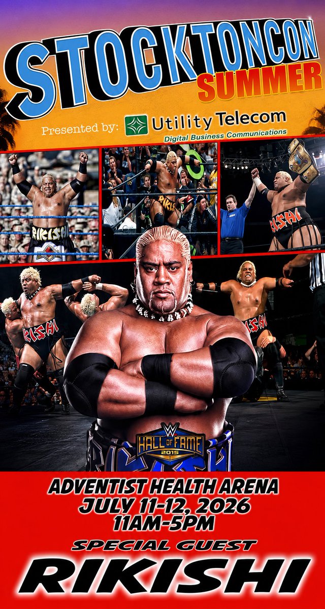 TheREALRIKISHI's tweet photo. 🚨STOCKTON CA🚨

Let’s do this  @stocktoncon 

July 11-12, 2026, 11am-5pm, Adventist Health Arena. 

I will be attending during the specified hours. 

I am excited to meet you, STOCKTON!

#Rikishi #fatu  #StocktonCon 
 #WWEHOF #Ca  #californialove https://t.co/Or8zl3TIO4