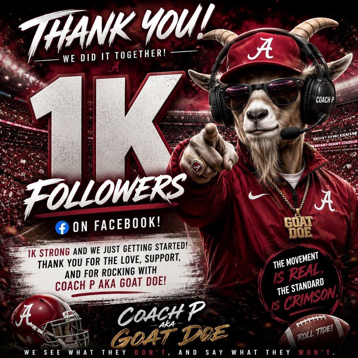 TheUACoaches's tweet photo. From Coach P aka Goat Doe and TheUACoaches, we want to thank each and every one of you for following us on FaceBook! We have hit the 1K mark! Follow/Join us Now! https://t.co/GYUb5kdPPX