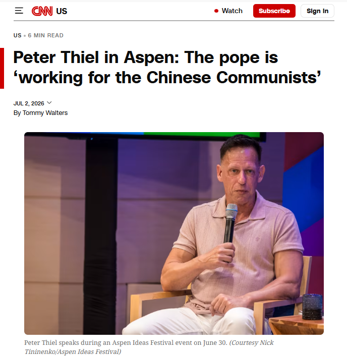 royermattw's tweet photo. Peter Thiel called the Pope a Chinese communist agent last week. The Pope's offense: saying AI should "benefit the common good, and not just accumulate wealth and power in the hands of a few."

Thiel co-founded Palantir, the surveillance firm with a $10B Army contract. He put JD Vance on his payroll and bankrolled him into the Vice Presidency.

A warning about unaccountable men controlling this technology, answered by one of them, on cue. He's not refuting the encyclical. He's the exhibit.