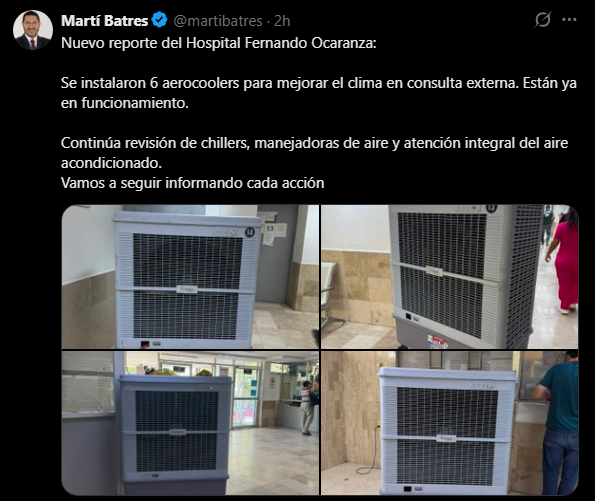 pplanadigital's tweet photo. 🔴¿Es en serio @martibatres ?
Con 45 grados de temperatura, y una sensación térmica de 48 grados. @ISSSTE_mx @Issste_Sonora_ https://t.co/4SRIyUOugS