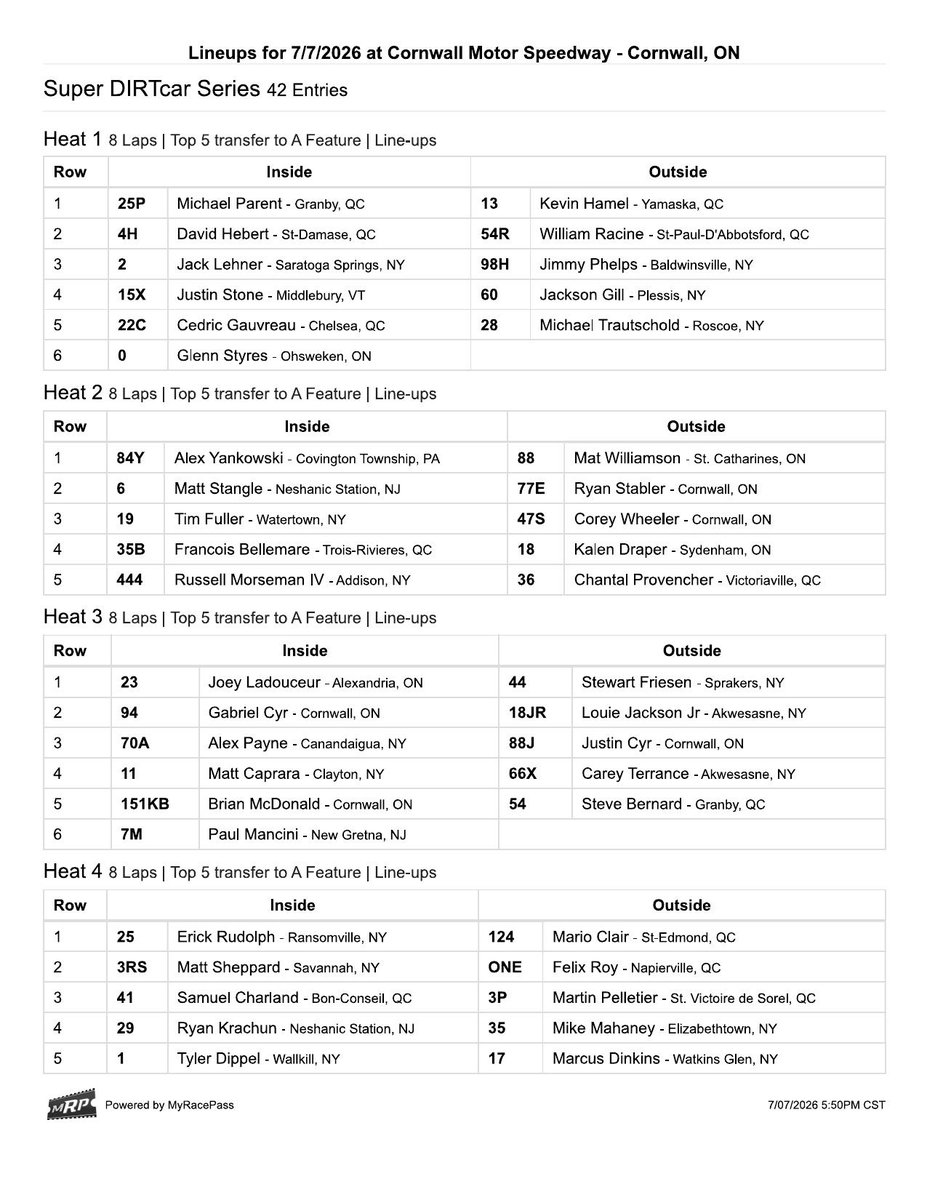 SuperDIRTcar's tweet photo. #OCanada | Heat Races are NEXT on @dirtvision after the DIRTcar Pro Stock Series make-up Feature. https://t.co/DC3D8VHY49
