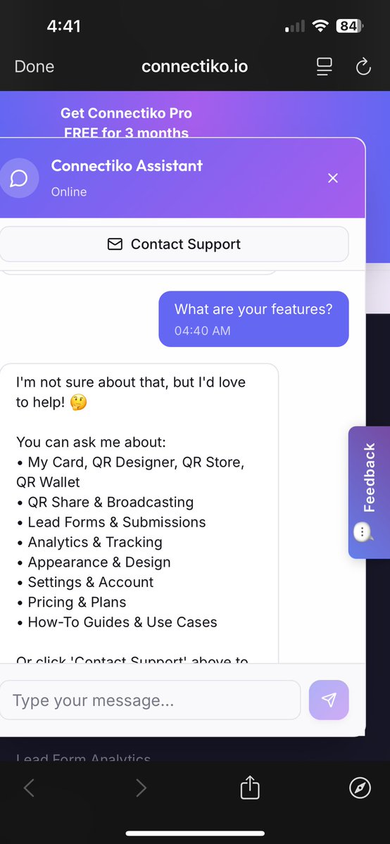 Lets_SaaS's tweet photo. You are marketing hard and will get success. But there is something i can help you with. 

Your current chat didn't give me proper answer when asked about features of the site.  

I built https://t.co/lIGSePDo5h which won't let this question go unanswered + notify you on mobile app so you can chat on the go with interested visitors. 

Many more features if you are interested to try.