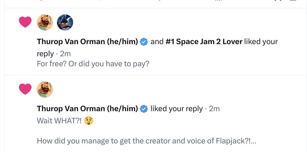 scorbunnydream's tweet photo. Oh my god!😲

The creator of Flapjack (and voice of the titular character) and voice of Gideon from Gravity Falls @littlethurop has noticed me and liked my comments from my good online friend @JoshuaTookes ’s post after his announcement of collaborating with him on his project!🤩 https://t.co/YpubZsfnvc