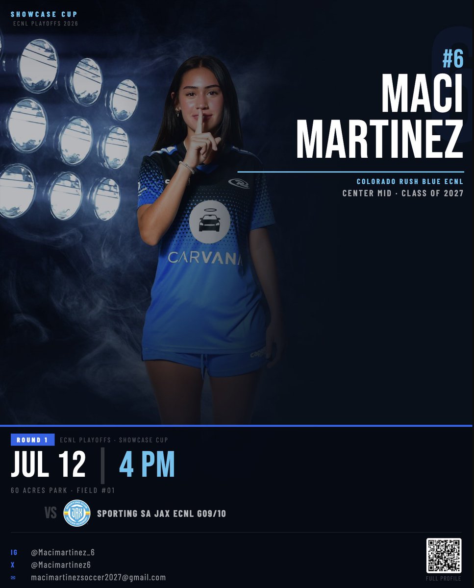 MaciMartinez6's tweet photo. Built all season. Seattle, we're here🤫✈️

July 12, 2026 • 4pm • 60 acres park, Field #1️⃣• 15200 NE 116th St. Redmond, WA

Colorado Rush Blue ECNL G09 vs. Sporting SA JAX ECNL G2009/10

#ECNLPlayoffs #classof2027 #centermid #ecnlnationals

@corushsoccer @topdrawersoccer
@prep_soccer @prepsoccerro @imyouthsoccer @rushsoccer @ImCollegeSoccer
