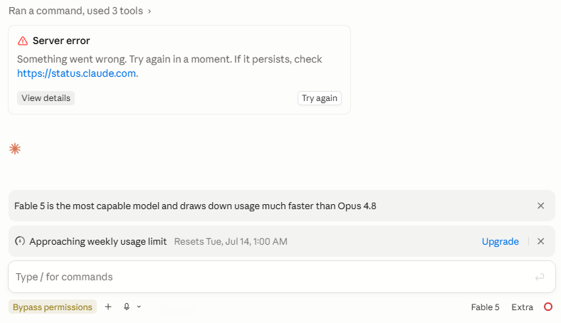 AndroidRenteria's tweet photo. So @AnthropicAI extends #fabel5 usage one more week and then immediately has problems serving the model. Will they reset usage after this? You know who does reset usage after fails? @OpenAI does! https://t.co/dqpvQo3Vog