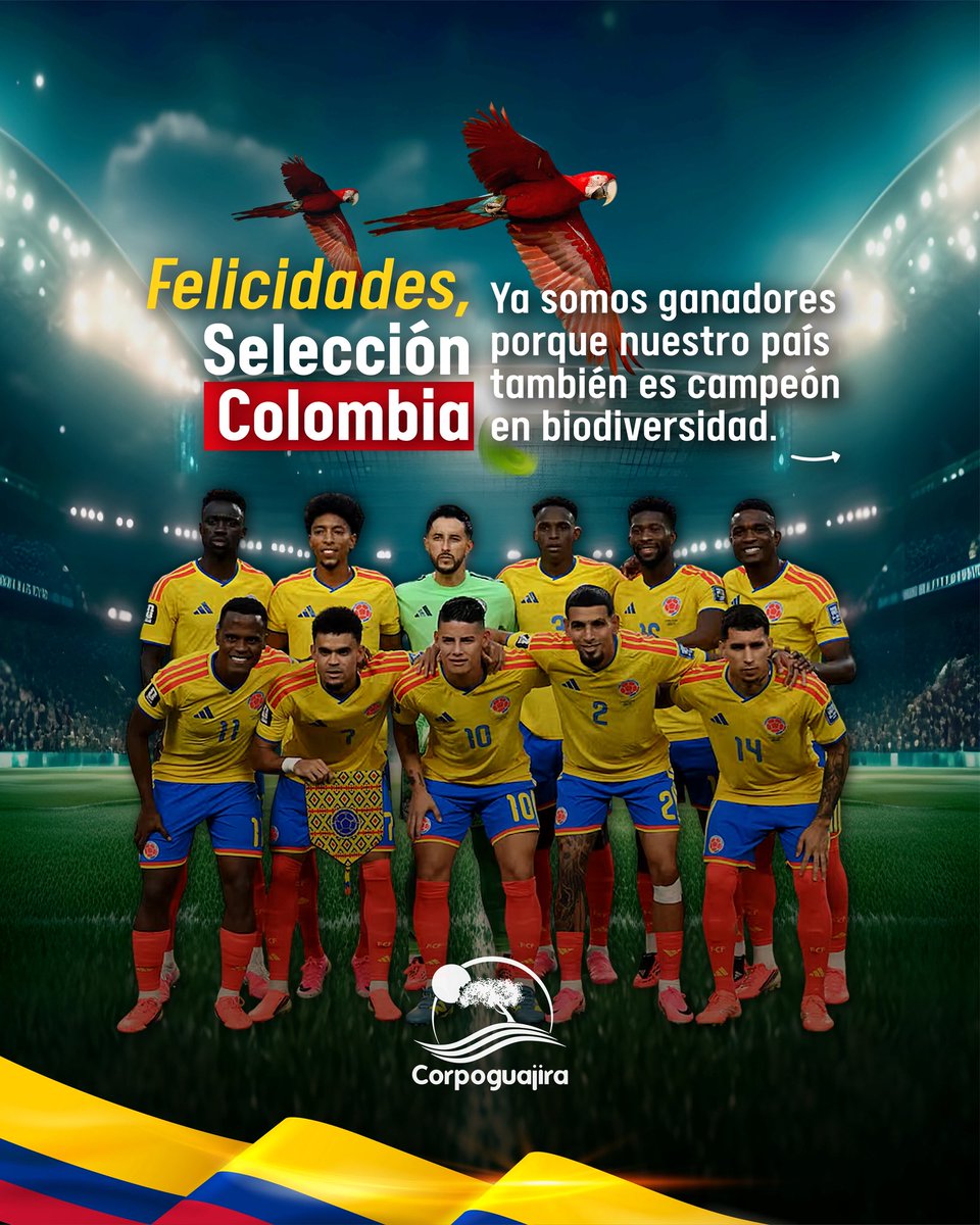 CORPOGUAJIRA's tweet photo. 🇨🇴 ¡GRACIAS, SELECCIÓN COLOMBIA, POR REPRESENTAR AL PAÍS CON ENTREGA Y PASIÓN!

Hoy termina un capítulo en la cancha, pero el orgullo de ser colombianos permanece intacto. https://t.co/s1aUrtW3Dr