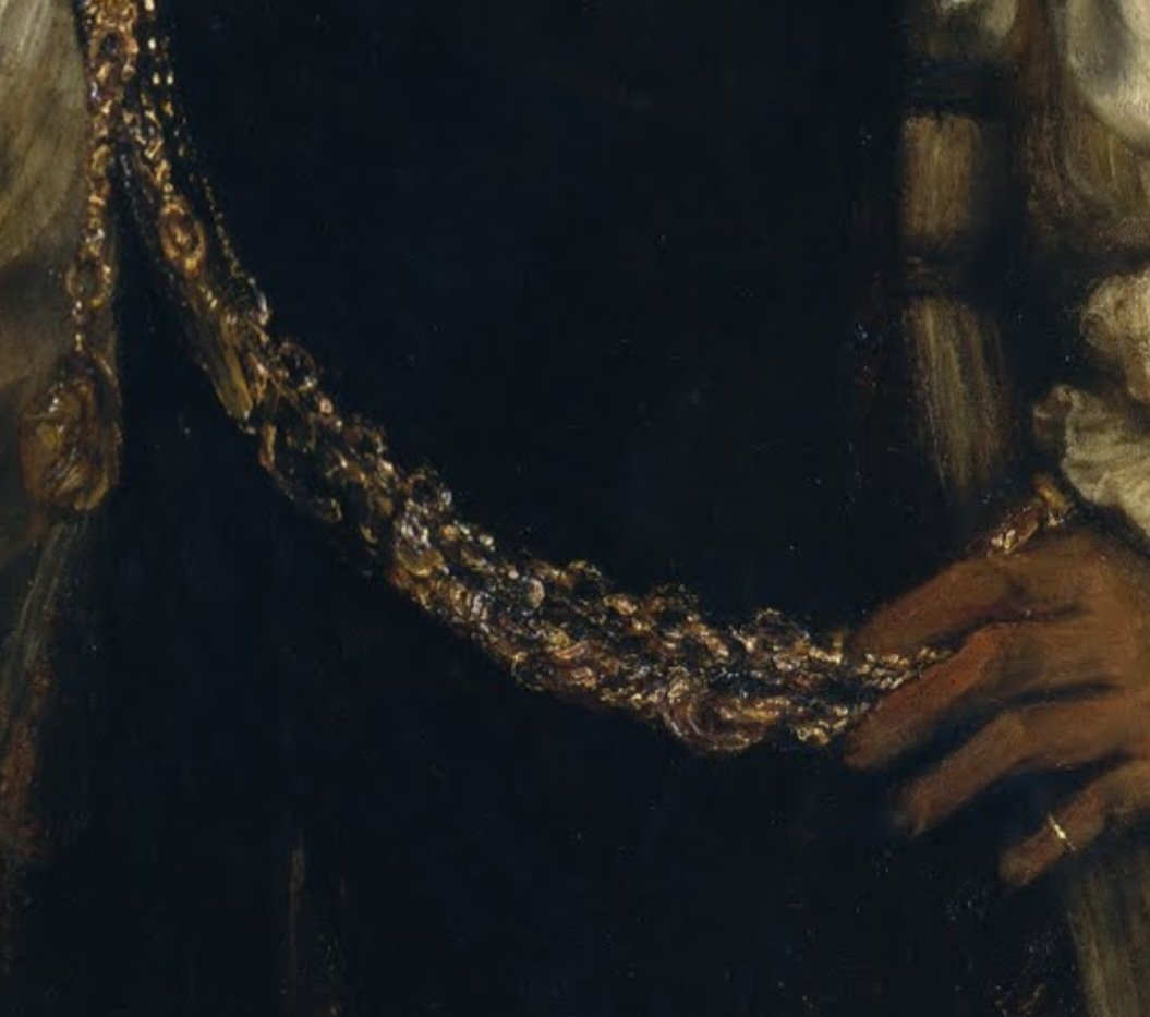VeraCausa9's tweet photo. In his painting, 'Aristotle with a bust of Homer', 1653 Rembrandt symbolically depicts the Vita contemplativa vs Vita activa: Aristotle's right hand rests on Homer's head (poetic wisdom) while his left touches a gold chain with a medallion of Alexander's face (worldly gain) https://t.co/TpKcHUSjyF