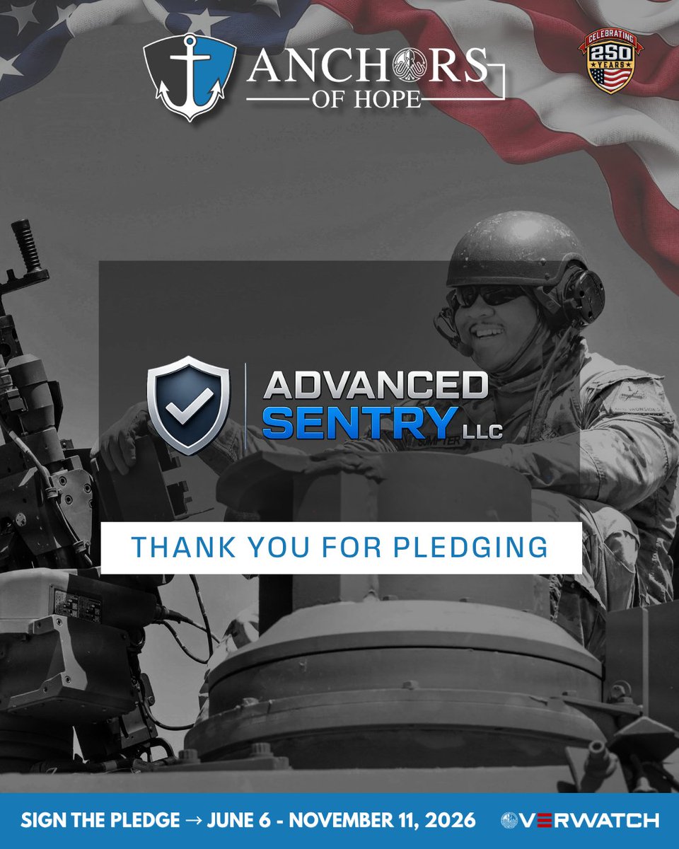 OverwatchMC1's tweet photo. Veterans bring leadership, accountability, and proven experience to every organization they join.
Thank you to @AdvancedSentry for taking the Anchors of Hope pledge and helping create more opportunities for those who served.
https://t.co/erQnEaM4sb
#AnchorsOfHope https://t.co/eF0JkrgX44