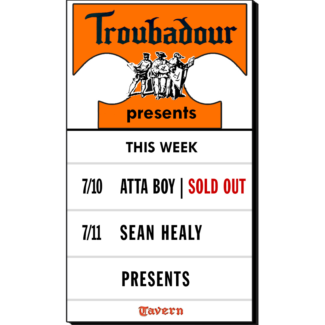 theTroubadour's tweet photo. WHAT’S HAPPENING THIS WEEK:

7/10: @boxcarhoney (SOLD OUT)
7/11: @WeBookBands 

TIX 🎟️: https://t.co/dLngwLlWrB https://t.co/mTfEgSKL4E
