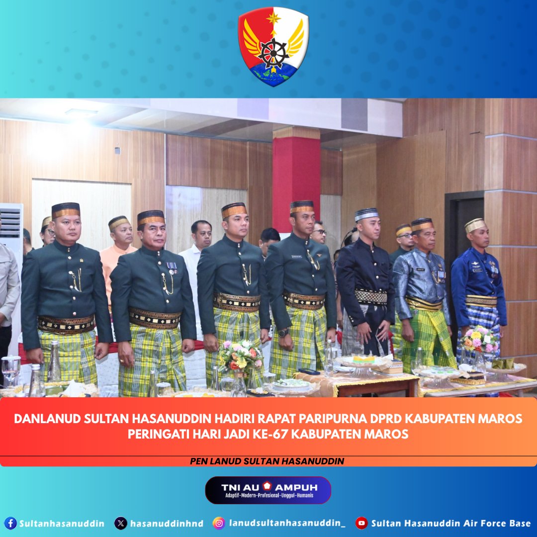 lanudhnd's tweet photo. Danlanud Sultan Hasanuddin Hadiri Rapat Paripurna DPRD Kabupaten Maros Peringati Hari Jadi ke-67 Kabupaten Maros https://t.co/WxaaeVLIPe