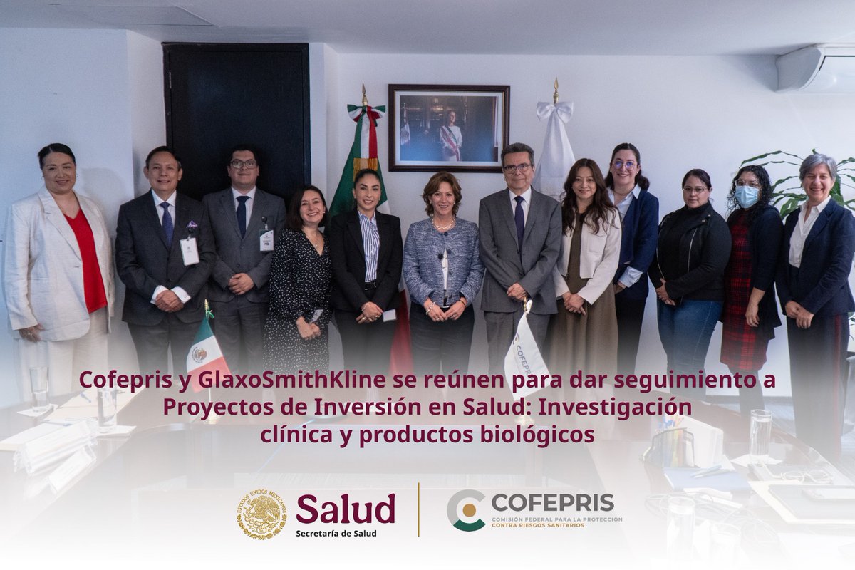 COFEPRIS's tweet photo. #Cofepris y #GlaxoSmithKline México sostuvieron un encuentro liderado por el Comisionado Federal, Dr. Víctor Hugo Borja Aburto y la Directora General, Jessica Jirash. Se abordaron estrategias para el desarrollo de proyectos de investigación y liberación de vacunas, explorando mecanismos de colaboración basados en estándares y convergencia regulatoria internacional.