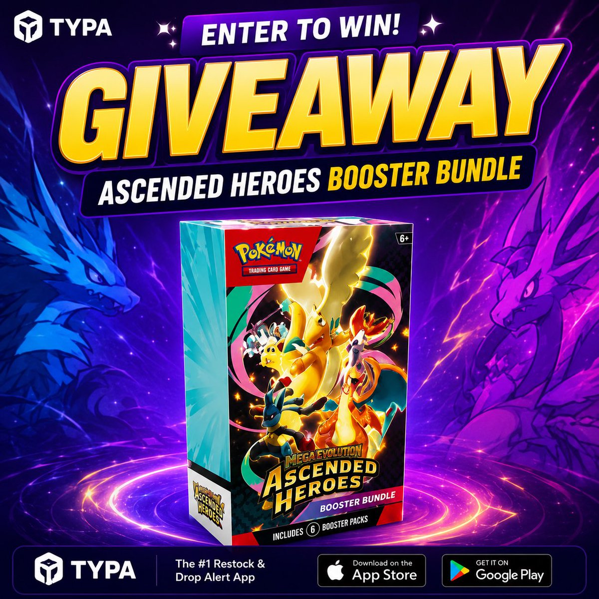 TYPAapp_Pokemon's tweet photo. ✨Ascended Heroes Booster Bundle Giveaway! ✨

To Enter:
✅ Follow @TYPAapp_Pokemon 
✅ Like &amp; Repost

📅 Winner drawn July 21st!

#Pokemon #PokemonTCG #Giveaway https://t.co/WE1uOTouSk