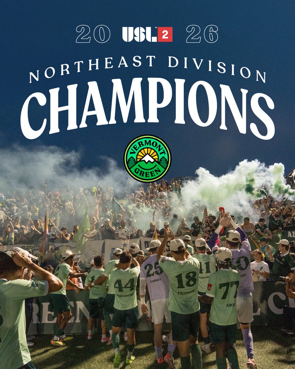 VermontGreenFC's tweet photo. BACK TO BACK NORTHEAST DIVISION CHAMPS 🏆

YOUR VERMONT GREEN 💚 https://t.co/pXyuyMQUcd