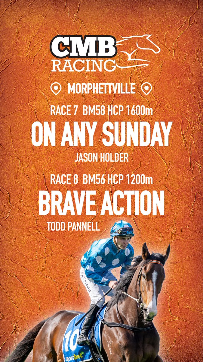 RacingCmb's tweet photo. We head to @SAJockeyClub 

R1 DOORWAY on stable debut 

R2 SWEET KICK wasn't far away last time

R5 PRECIPICE set to run well
CAER IBORMEITH first up

R7 CHANCE TAKEN should go well
FLYWAY with tough gate
ON ANY SUNDAY drops in grade

R8 BRAVE ACTION on stable debut

@ChrisBieg https://t.co/b9pQ3AcB7U