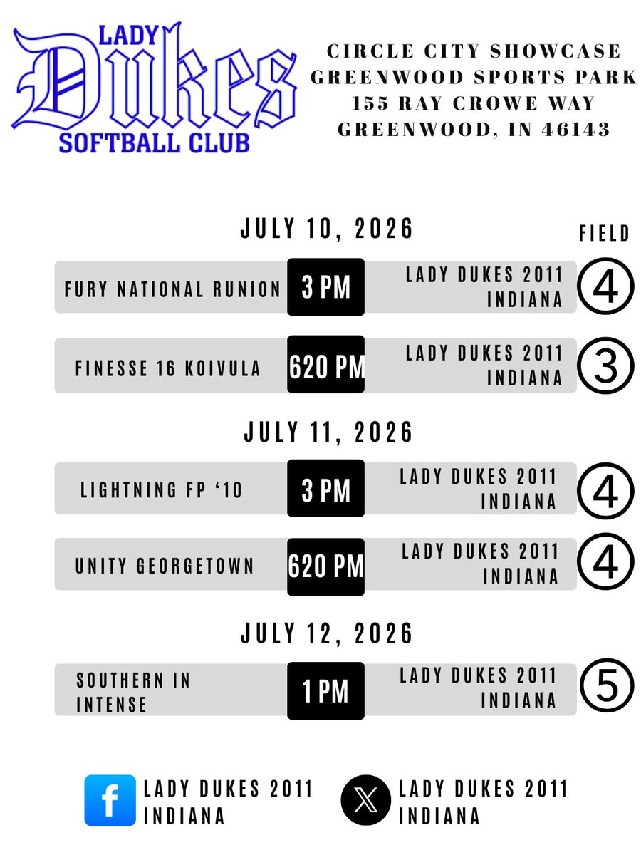 LadyDukes2011's tweet photo. Great showing at @COSparkFire for the Lady Dukes!  Battled our way to the championship bracket earning a Top 16 finish.  

Next up, Circle City Showcase in Greenwood, Indiana
@Gracelynn2029_1 @ZoeyStarr2030 @kschakel_2029 @AllieMorris2030 @CalZiemba2030 @JosieSoja_2030 @Kinslee_2029 @josieprofitt23 @Gabby_24_2029 @Werden2029 @IzzyBolander @LayaWooden28 @2029PitcherGigi