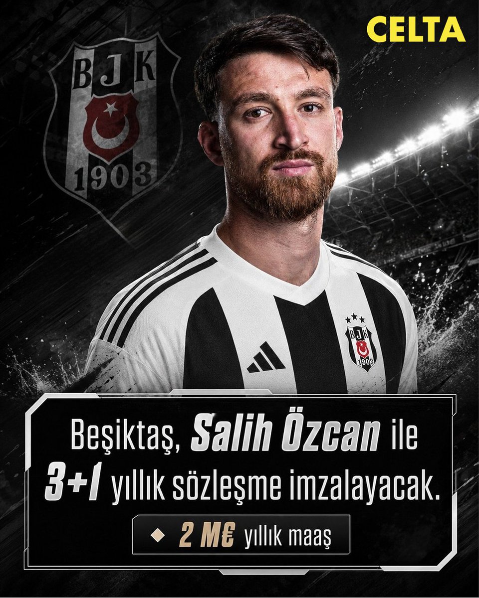 celta2030's tweet photo. 🚨 BEŞİKTAŞ'TAN SALİH ÖZCAN HAMLESİ! 🦅⚫⚪

Transferde sıcak gelişme! 🔥

Beşiktaş, milli futbolcu Salih Özcan ile 3+1 yıllık sözleşme imzalamaya hazırlanıyor. ✍️

💰 Anlaşmaya göre yıldız oyuncunun yıllık maaşının 2 milyon € seviyesinde olacağı belirtiliyor. https://t.co/9BzXinCIb8