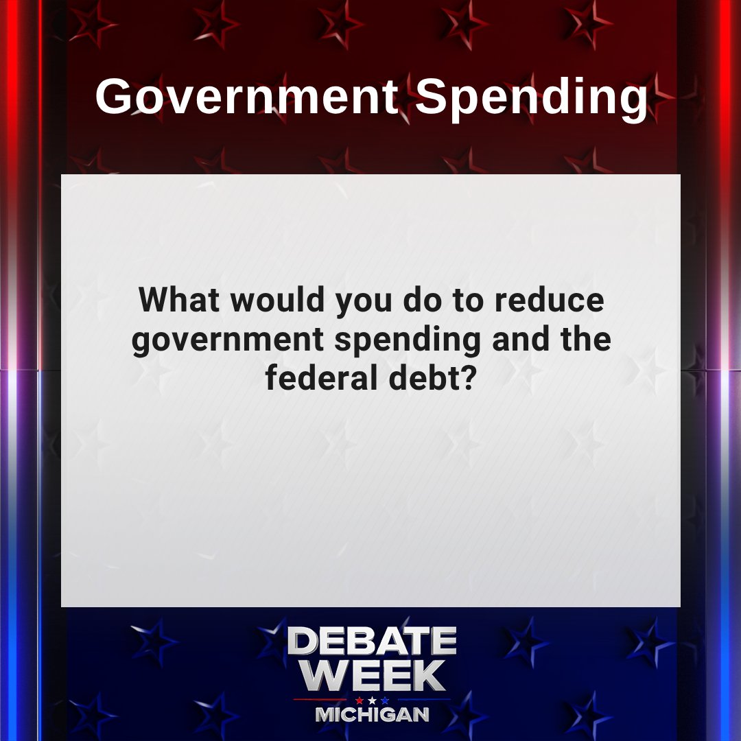 WLNS's tweet photo. #MISenDebate: What would you do to reduce  government spending and the federal debt? https://t.co/f5eNm5pCvD https://t.co/YDwZt071hs
