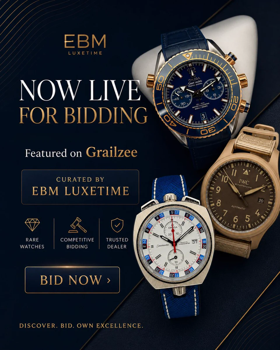 Time is ticking. Three exceptional pieces from EBM Luxetime are now live for bidding on Grailzee — available for a limited time only.

Bidding ends in 5 days. Don’t wait until the final hour.

#EBMLuxetime #Grailzee #LuxuryWatches #WatchAuction #WatchCollector #TimepieceCollector #Horology #WatchCommunity #LuxuryTimepiece #WatchesOfInstagram