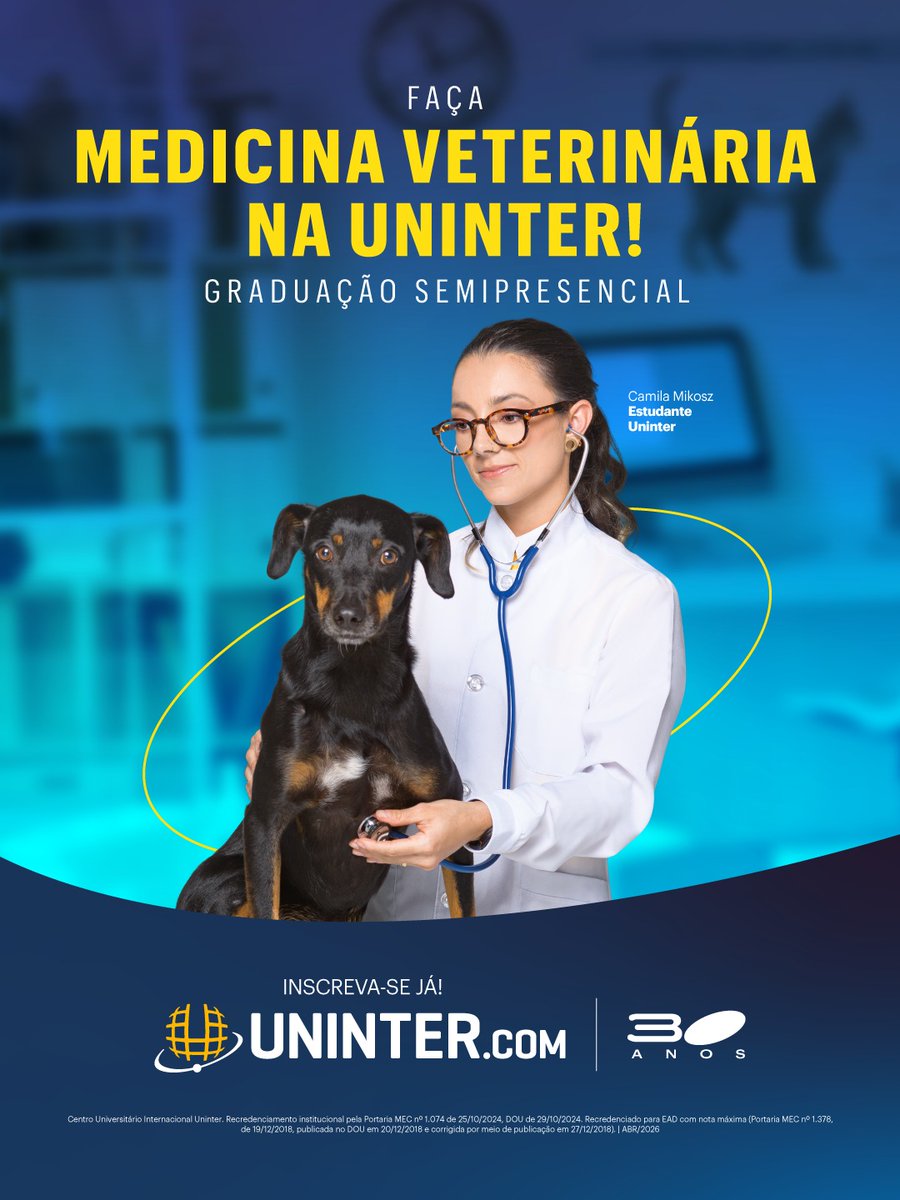 UNINTERBOTAFOGO's tweet photo. Curso: BACHARELADO EM MEDICINA VETERINÁRIA
Acesse https://t.co/jmIY9RnNbB e inscreva-se! 
https://t.co/R0v20IjFgO

💻https://t.co/jmIY9RnNbB 
📲 +55 21 99164-4306 (WhatsApp)
SUPERPOLO UNINTER BOTAFOGO (LAPAD) - RJ

#MedicinaVeterinária #Veterinária 🐾🐕 https://t.co/UpZfuM4SLH