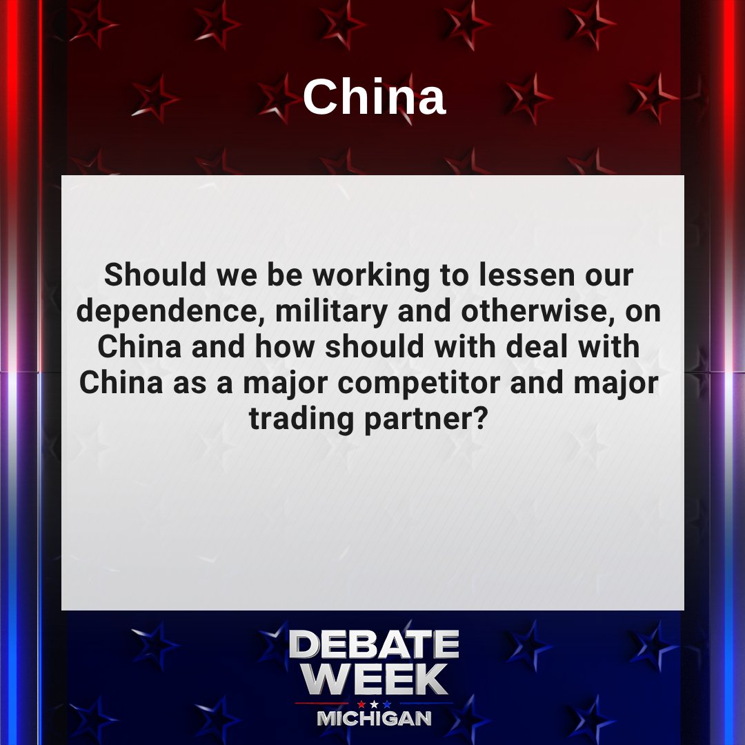 WLNS's tweet photo. #MISenateDebate: Should we be working to lessen our dependence, military and otherwise, on China and how should with deal with a major competitor and major trading partner? https://t.co/f5eNm5pCvD https://t.co/qbsoNAby4M