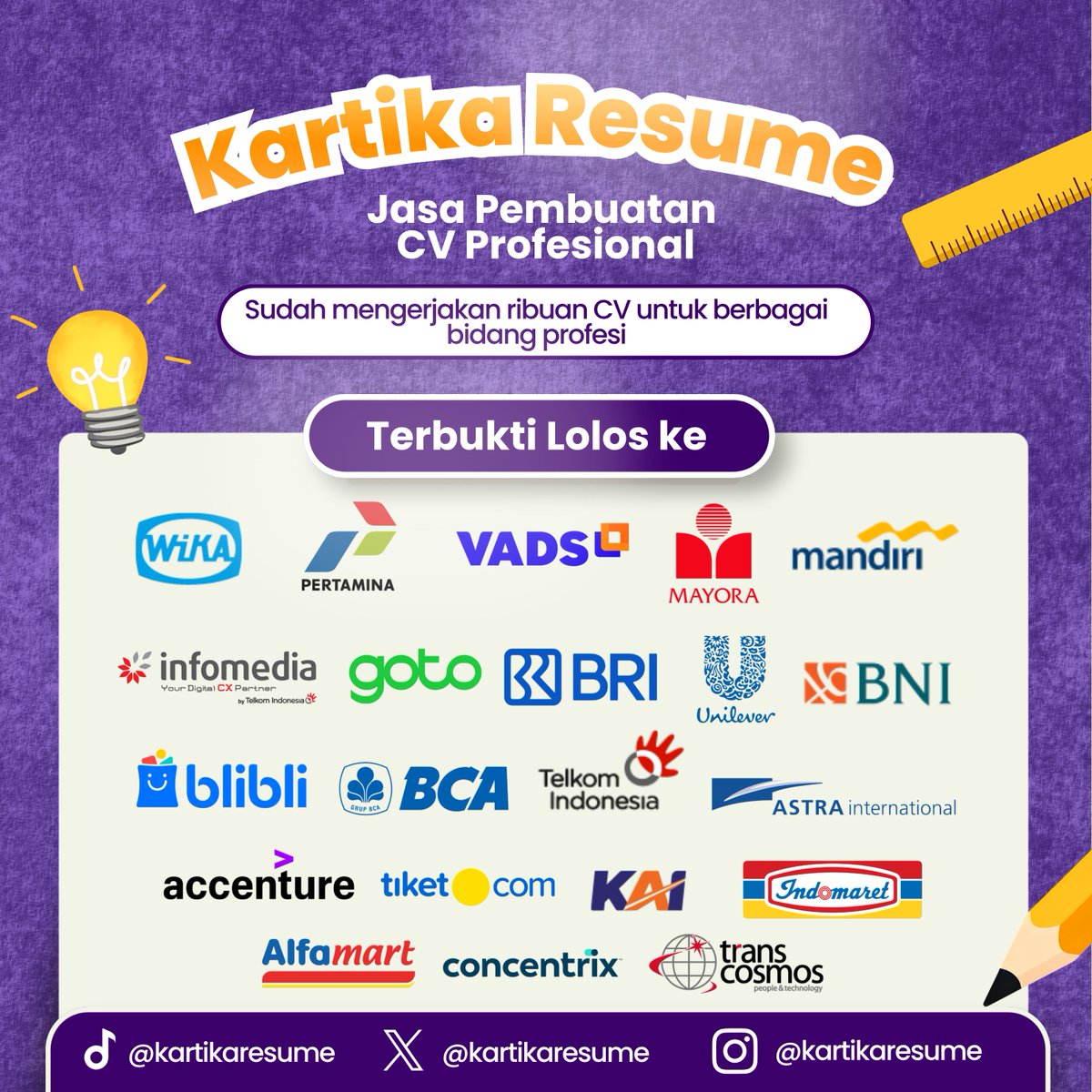 prnincezy's tweet photo. Spesialis jasa joki bikin CV ATS dan CV Kreatif di Kartika Resume https://t.co/aCoNs9QiIy

✅️ Dibantu penulisan
✅️ Gratis revisi sepuasnya
✅️ Dapat file word dan pdf
✅️ Terbukti lolos kerja di BUMN, magang MSIB, dan beasiswa ke luar negeri. 968eg https://t.co/msOKanzElP