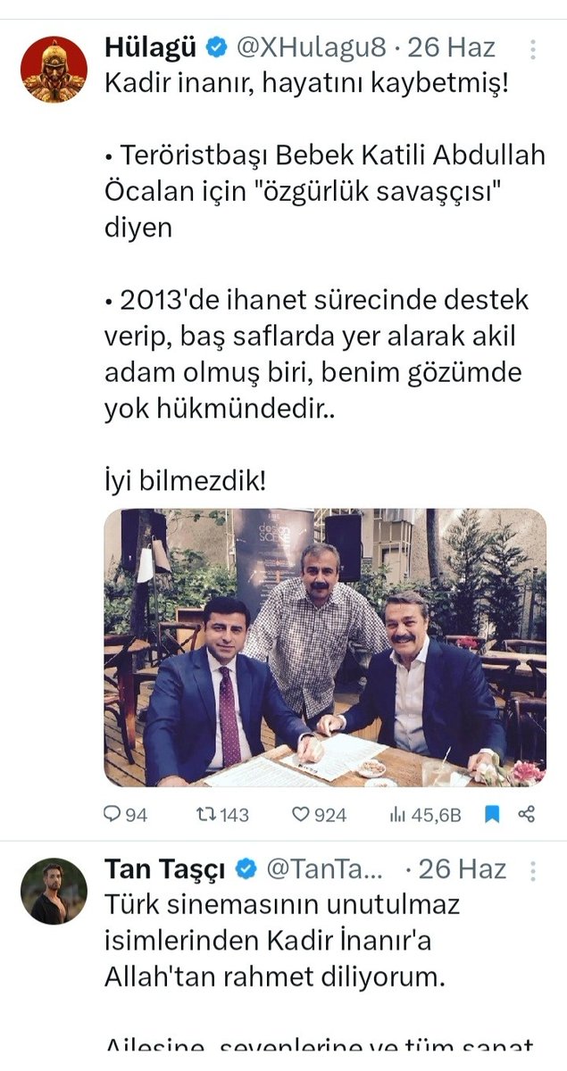 1GaripTurkcu's tweet photo. @XHulagu8 @TanTasci Birkaç tweetini görünce milliyetçi ilan edip, millete laf çaktığın Tan Taşçı Kadir İnanır konusunda senin gibi düşünmüyor demek ki! https://t.co/aXmNXWQykz