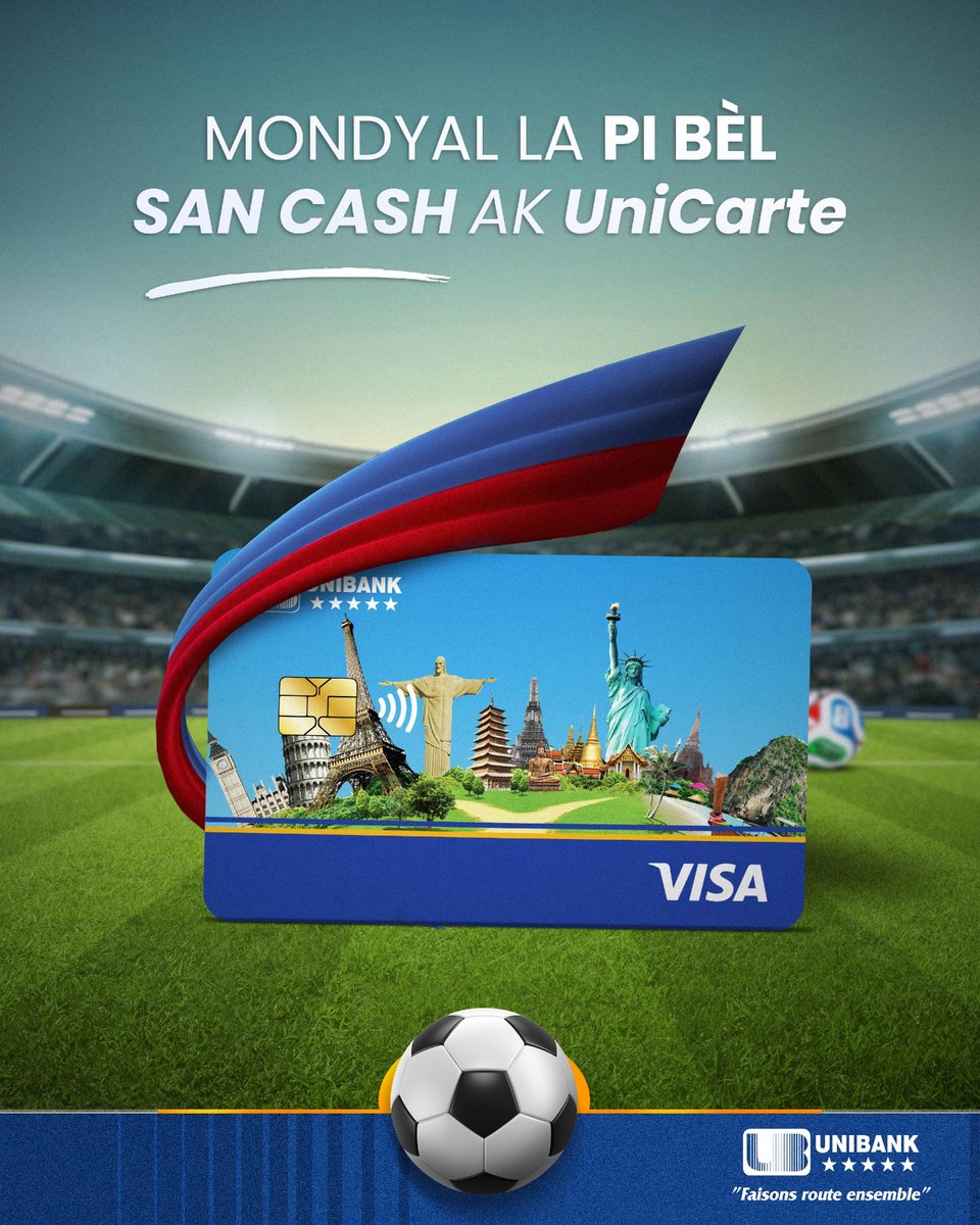 UBHaiti's tweet photo. Avèk UniCarte, Mondyal ou pi bèl ! Peye pi rapid, san strès, san Cash ! 
#UnibankHaiti #FaisonsRouteEnsemble #PeyeSanCash #PeyeakKat https://t.co/zXUQhGBomQ