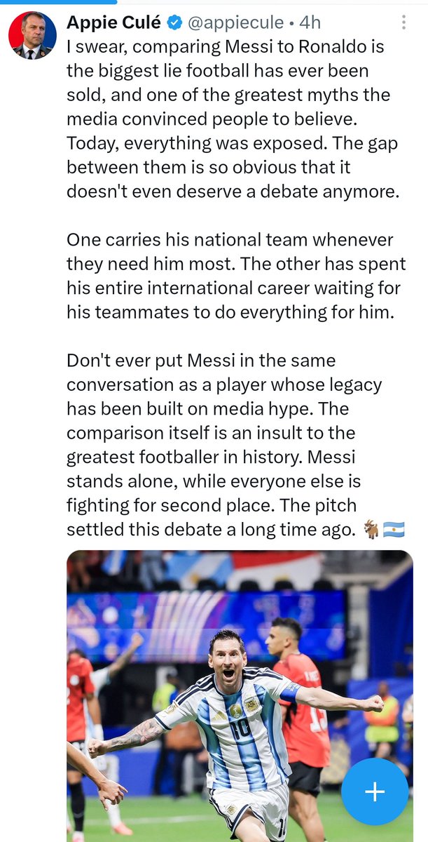 AccionCivilMX's tweet photo. @appiecule At first, you seemed to be talking sense, but a quick glance at your timeline reveals that you are actually a "Messilover" who lacks the moral authority to speak without being laughed at. Go ahead and celebrate the corruption of your false Messiah, like the other fans.🤷🏻‍♂️ https://t.co/wrI9UKSUar